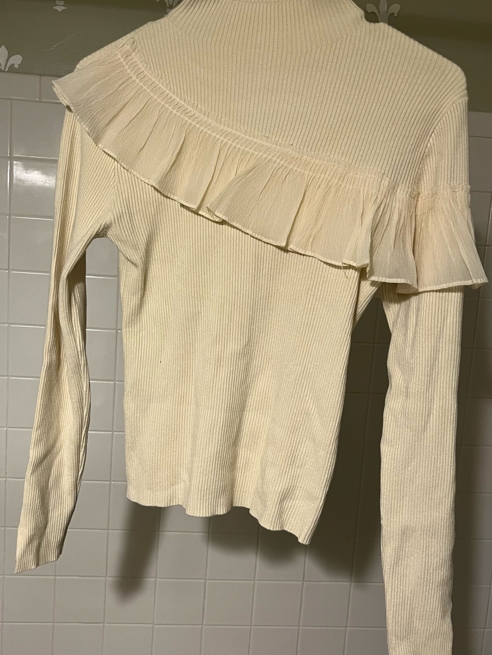 Cream Ruffle Accent Ribbed Sweater - Women's - Picture 1 of 11